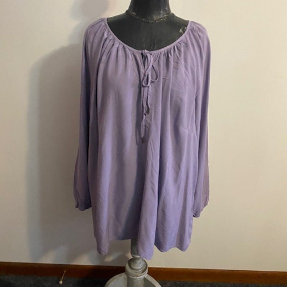 ellos Lavender 2 faux button front drawstring neck tunic, size 1X